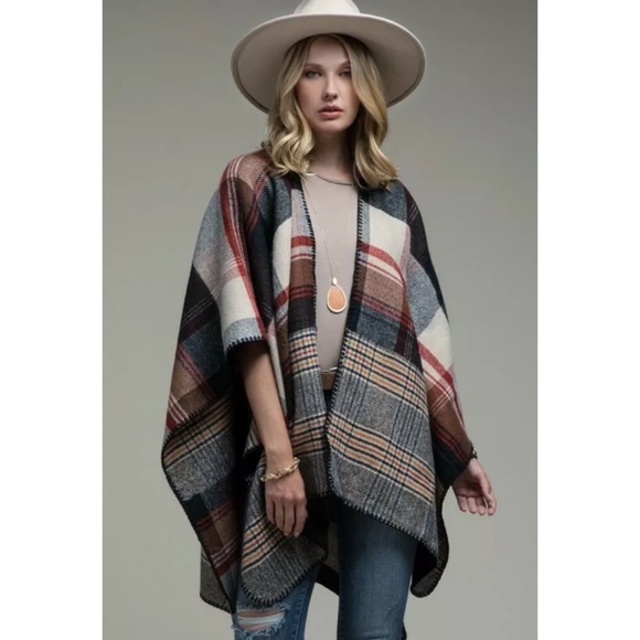 SOLD OUT Reversible Tartan Plaid Fall Vibes Ruana Poncho - Picture 3 of 6